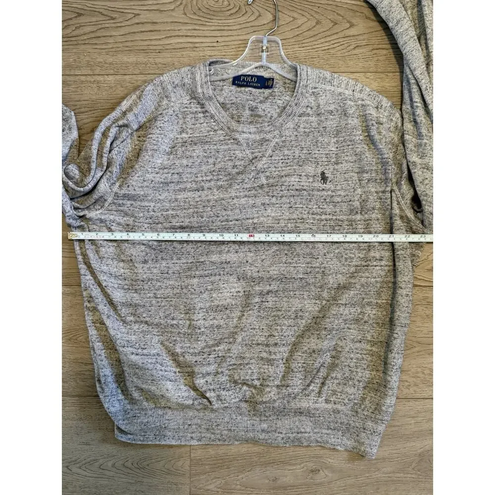 Polo Ralph Lauren Sweater Mens L Grey 100% Cotton Crewneck Knit Pullover